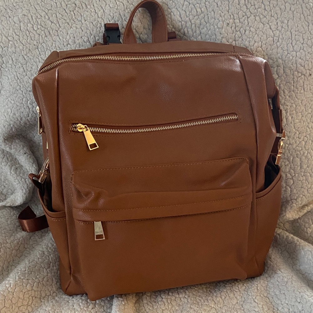 Chic Brown Faux Leather Diaper Bag